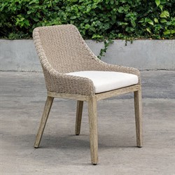 Amalfi Coastal Beach Grey Mahogany Wood Woven Wicker Outdoor Dining Chair|