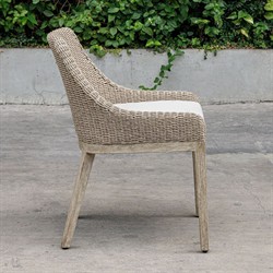 Amalfi Coastal Beach Grey Mahogany Wood Woven Wicker Outdoor Dining Chair|