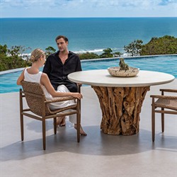 Positano Coastal Beach White Concrete Natural Teak Root Outdoor Dining Table - 60"|