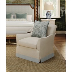 Theodora French Green Striped Performance Brown Wood Canopy Spindle Bed - Queen|