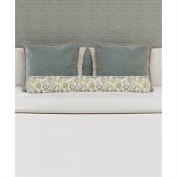 Theodora French Green Striped Performance Brown Wood Canopy Spindle Bed - Queen|