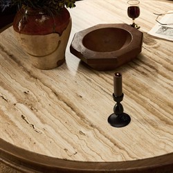 Bourne Modern Classic Beige Travertine Round Pedestal Dining Table - 55"|