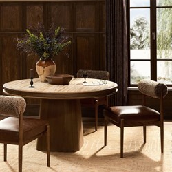 Bourne Modern Classic Beige Travertine Round Pedestal Dining Table - 55"|