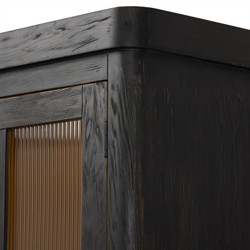 Leopold Rustic Lodge Black Wood Fluted Glass Cabinet|