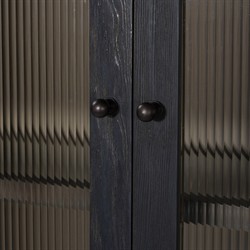 Leopold Rustic Lodge Black Wood Fluted Glass Cabinet|