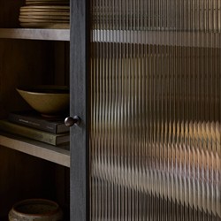 Leopold Rustic Lodge Black Wood Fluted Glass Cabinet|