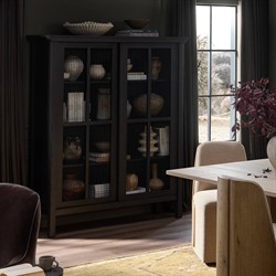 Tuscola Rustic Lodge Smoked Black Oak Wood Cabinet|