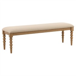 Calypso Updated Traditional Beige Upholstered Natural Oak Bedroom Bench|