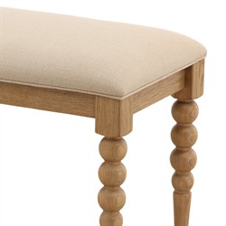 Calypso Updated Traditional Beige Upholstered Natural Oak Bedroom Bench|