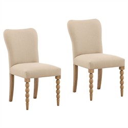 Calypso Updated Traditional Beige Upholstered Natural Oak Dining Chair - Set of 2|