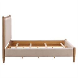 Luna Modern Classic Cream Boucle Natural Wood Bed - Queen|