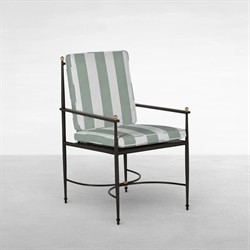Roma Cabana Mist Stripe Sunbrella Slate Grey Aluminum Outdoor Dining Arm Chair|