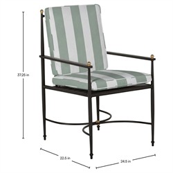 Roma Cabana Mist Stripe Sunbrella Slate Grey Aluminum Outdoor Dining Arm Chair|