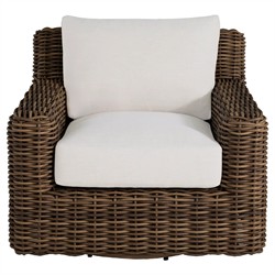 Montauk Cream Upholstered Brown Wicker Outdoor Swivel Lounge Chair|