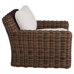 Montauk Cream Upholstered Brown Wicker Outdoor Swivel Lounge Chair|