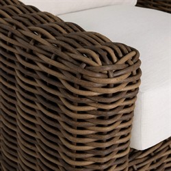 Montauk Cream Upholstered Brown Wicker Outdoor Swivel Lounge Chair|