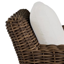 Montauk Cream Upholstered Brown Wicker Outdoor Swivel Lounge Chair|