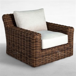 Montauk Cream Upholstered Brown Wicker Outdoor Swivel Lounge Chair|