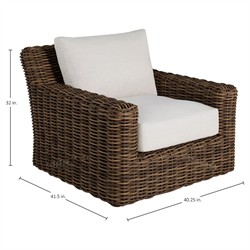 Montauk Cream Upholstered Brown Wicker Outdoor Swivel Lounge Chair|