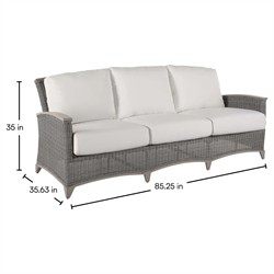Astoria Cream Upholstered Oyster Aluminum Wicker Outdoor Sofa - 85"|
