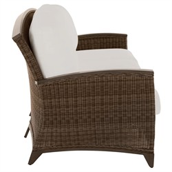 Astoria Cream Upholstered Brown Aluminum Wicker Outdoor Sofa - 85"|