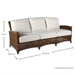 Astoria Cream Upholstered Brown Aluminum Wicker Outdoor Sofa - 85"|