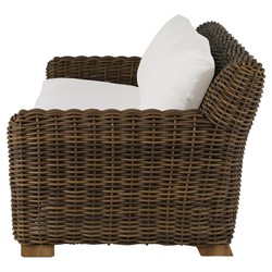 Montauk Cream Upholstered Brown Wicker Outdoor Sofa - 84"|