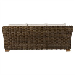 Montauk Cream Upholstered Brown Wicker Outdoor Sofa - 84"|