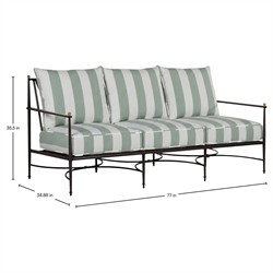 Roma Cabana Mist Stripe Sunbrella Slate Grey Aluminum Outdoor Sofa - 77"|