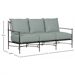Roma Cast Mist Sunbrella Slate Grey Aluminum Outdoor Sofa - 77"|