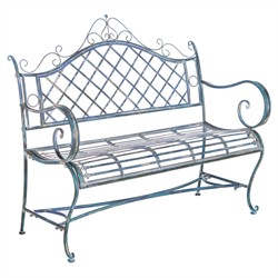 Anise French Country Antique Blue Iron Outdoor Garden Bench|