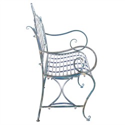 Anise French Country Antique Blue Iron Outdoor Garden Bench|