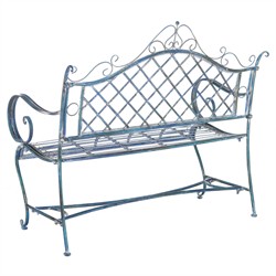 Anise French Country Antique Blue Iron Outdoor Garden Bench|