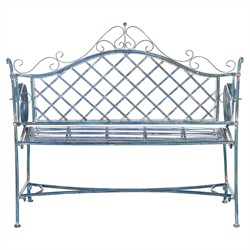 Anise French Country Antique Blue Iron Outdoor Garden Bench|