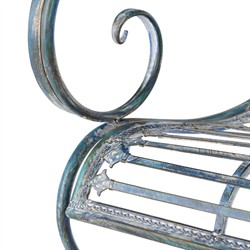 Anise French Country Antique Blue Iron Outdoor Garden Bench|