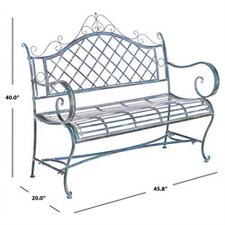 Anise French Country Antique Blue Iron Outdoor Garden Bench|