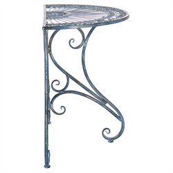 Alessia French Country Antique Blue Iron Demilune Outdoor Console Table|