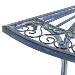 Alessia French Country Antique Blue Iron Demilune Outdoor Console Table|
