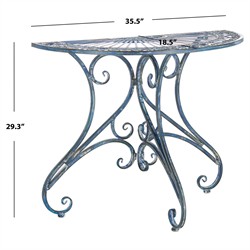 Alessia French Country Antique Blue Iron Demilune Outdoor Console Table|