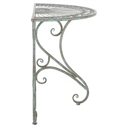 Alessia French Country Antique Green Iron Demilune Outdoor Console Table|