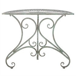 Alessia French Country Antique Green Iron Demilune Outdoor Console Table|