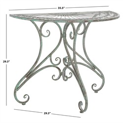 Alessia French Country Antique Green Iron Demilune Outdoor Console Table|