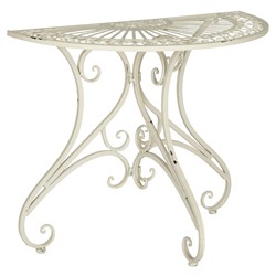 Alessia French Country Antique White Iron Demilune Outdoor Console Table|