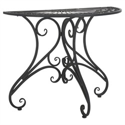 Alessia French Country Black Iron Demilune Outdoor Console Table|