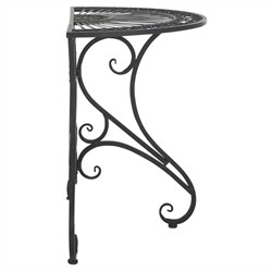 Alessia French Country Black Iron Demilune Outdoor Console Table|