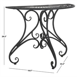 Alessia French Country Black Iron Demilune Outdoor Console Table|