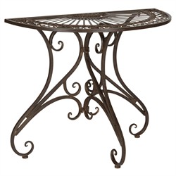 Alessia French Country Rustic Brown Iron Demilune Outdoor Console Table|