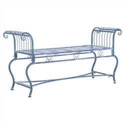 Althea French Country Antique Blue Iron Outdoor Garden Bench|