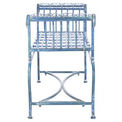 Althea French Country Antique Blue Iron Outdoor Garden Bench|