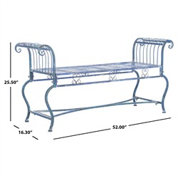 Althea French Country Antique Blue Iron Outdoor Garden Bench|